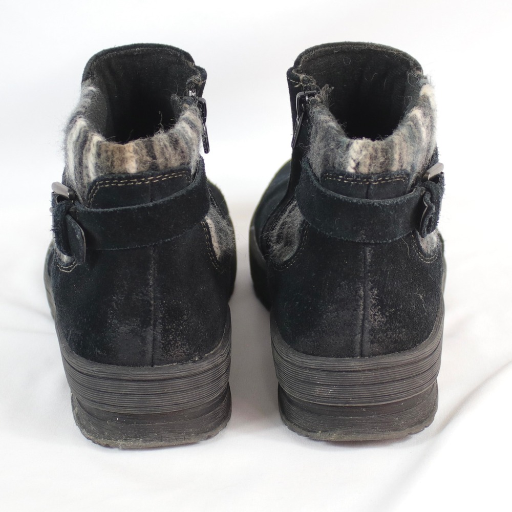 Earth Origins Black Suede Wool Trim Side Zip Buckle Ankle Boots Women's Size 10M - Picture 6 of 9